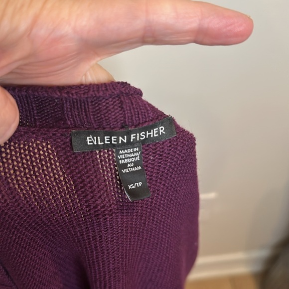 EILEEN FISHER OPEN CARDIGAN WITH PATCH POCKETS MERLOT COLOR LINEN/COTTON BLEND - Picture 6 of 7